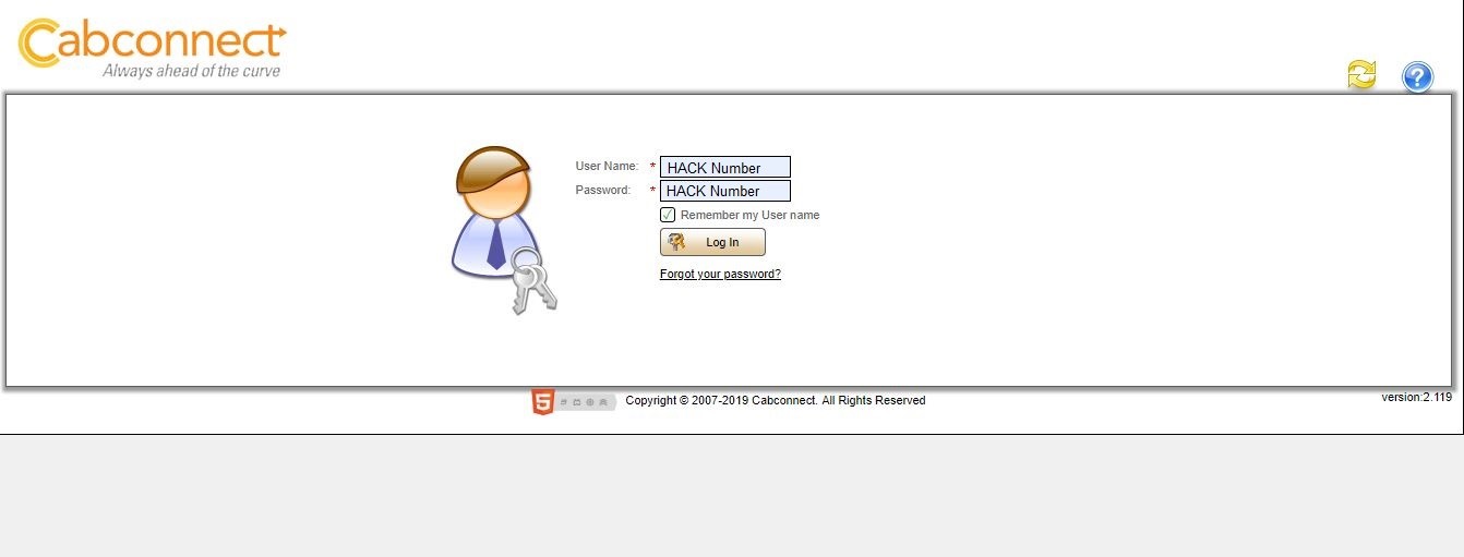 screen shot of driver portal log in page