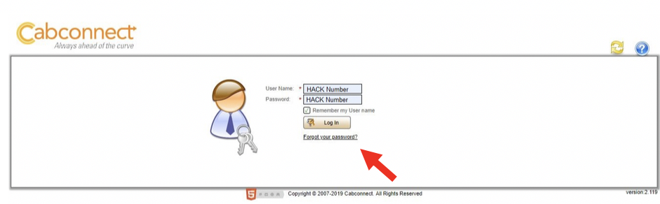 Screen shot of log in information with an arrow pointing towards "forgot your password". 